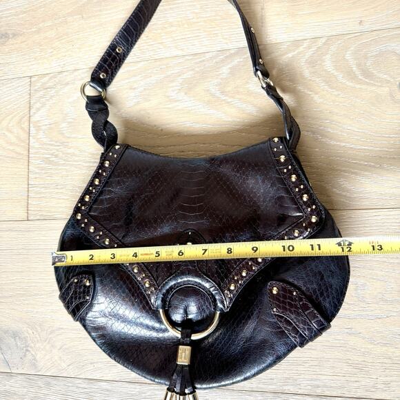 Cole Haan Collection Handbag Python Brown Studded Hobo Purse Faux Snakeskin - Picture 9 of 11